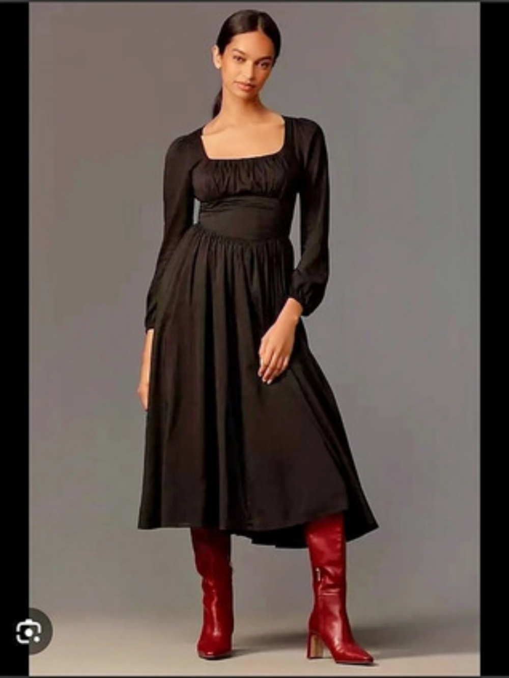Reformation Oria Midi Dress Long Sleeve Black Size 0